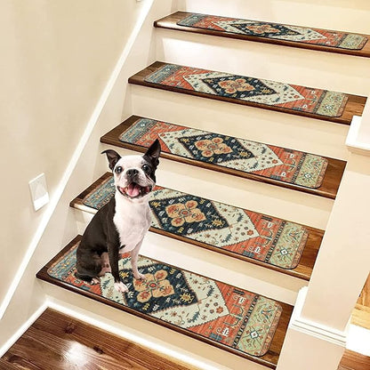 OJIA Non-Slip Stair Treads for Wooden Steps 7PCS, 30"X8" Rubber Carpet Stair Treads Indoor Stair Runner Slip Resistant Stair Rugs Safety Mats for Dogs, Kids & Elders, Stairway Grip Step Treads