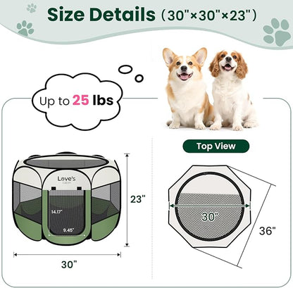 Love's cabin Pet Puppy Dog Playpen, Medium Dog Tent Crates Cage Indoor/Outdoor, Portable Playpen for Cat, Foldable Pop Up Dog Kennel Playpen with Carring Case, Removable Zipper Top, Olive Green