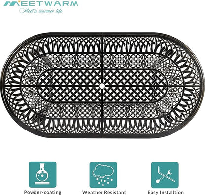 MEETWARM 9-Piece Outdoor Patio Dining Set for 8, All-Weather Cast Aluminum Patio Table and Chairs Set with 1 Oval Table, 6 Stackable Patio Chairs, 2 Swivel Rocker Chairs, 8 Cushions, 2" Umbrella Hole