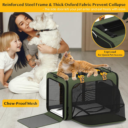 PAWZIDEA Expandable Large Pet Carrier, 24"X16"X16" Cat Carrier for 2 Cats, Collapsible Dog Travel Crate for Small Medium Dog, Soft-Sided Car Seat Cage Bag w/XL Storage Pocket, ID Card, Shoulder Strap