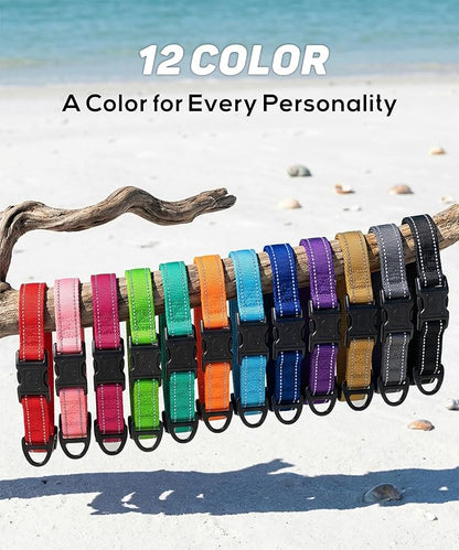 TagME Reflective Nylon Dog Collars, Adjustable Classic Collar with Quick Release Buckle for Large Dogs, Khaki, 1.0" Width