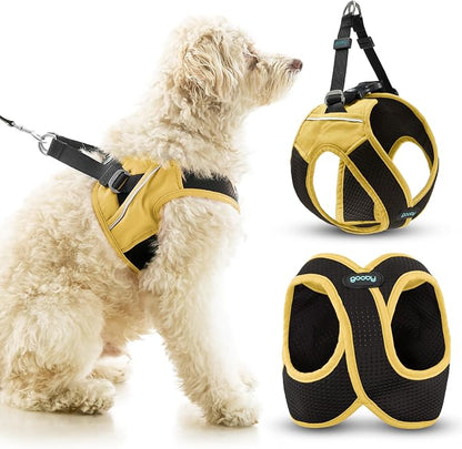 Gooby Escape Free Easy Fit X Step-in Dog Harness, Miami Yellow, X-Large | Patented escape-free, tightens on back-out; Choke-free X-frame + V-neck; Quick-release buckle; Reflective trim
