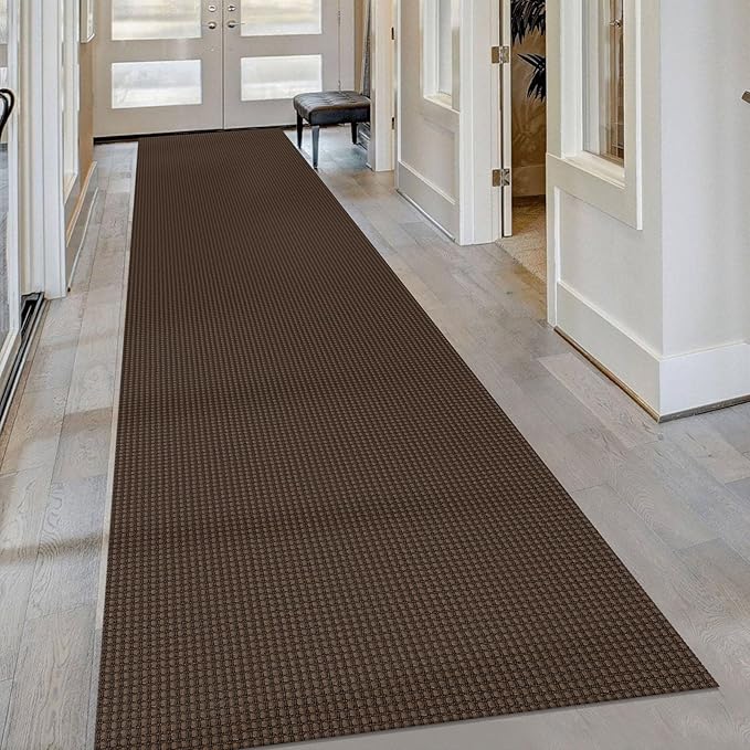 KOZYFLY Extra Long Runners for Hallways 3x16 ft Washable Kitchen Runner Non Slip Rubber Backed Hallway Rug Cotton Entryway Runner Rug Floor Carpet for Indoor Hall, Kitchen, Stair, Reddish Brown/Coffee