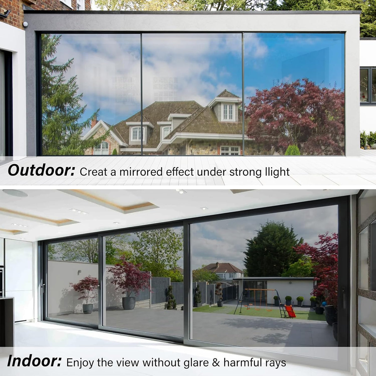 Kromapolis One Way Window Privacy Film Reflective Mirror Home Window Tint, Daytime Privacy Heat Control Anti UV Glass Tinting Static Cling (Silver, 17.5 x 157.4 inch)