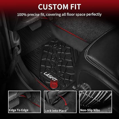 LASFIT Floor Mats for Jeep Wrangler Unlimited 4XE 2021-2024 2025 4 Door Plug-in Hybrid EV-Gas (PHEV), All Weather TPE Custom Fit Car Mats Floor Liners 1st & 2nd Row, Black