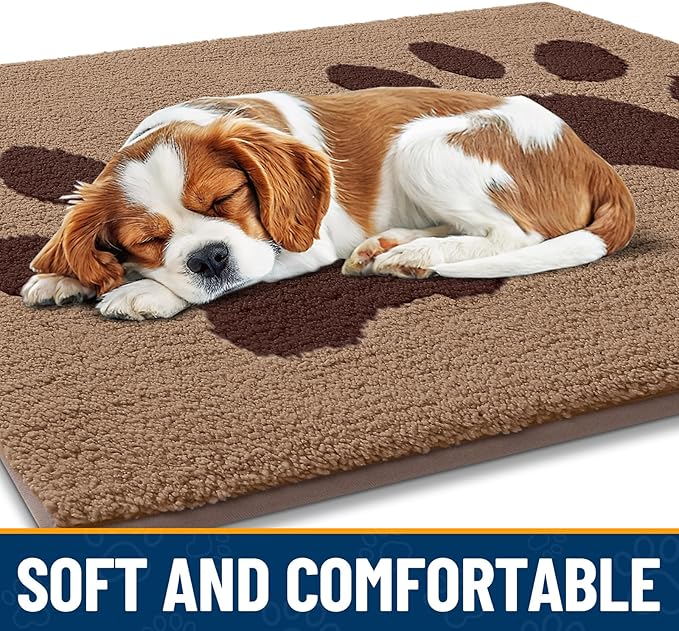 Smiry Dog Door Mat for Muddy Paws, Absorbs Moisture and Dirt, Low-Profile Entryway Mat with Non-Slip Backing, Entry Indoor Outdoor Doormat for Inside Floor (48x30 Inches, Beige, Paw)
