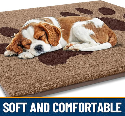 Smiry Dog Door Mat for Muddy Paws, Absorbs Moisture and Dirt, Low-Profile Entryway Mat with Non-Slip Backing, Entry Indoor Outdoor Doormat for Inside Floor (48x30 Inches, Beige, Paw)