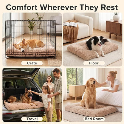JOEJOY Large Dog Bed Crate Pad, Deluxe Plush Washable Dog Beds Fulffy Soft Kennel Pad Anti-Slip Pet Sleeping Mat for Extra Large Medium Small Dogs, 47" x 29", Beige