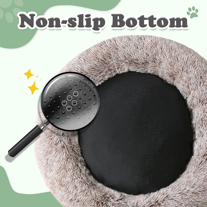 JOLLYVOGUE Dog & Cat Bed, Calming Anti-Anxiety Pet Bed for Small Dogs, Fluffy Donut Cushion for Small and Medium Pets (23")