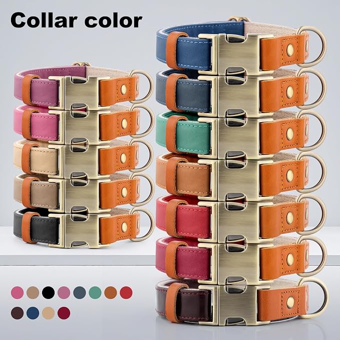 Plutus Pet Genuine Leather & Hemp Dog Collar – Adjustable Heavy Duty Pet Collar with Quick Release Metal Buckle, Soft & Stylish for Puppy and Small, Medium, Large Dogs (Burgundy, M)