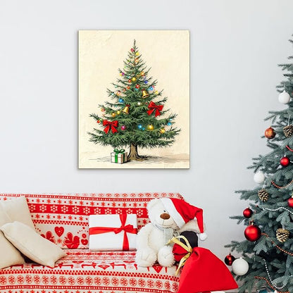 Framed Christmas Pictures Wall Decor,Vintage Pine Tree Prints,Winter Christmas Canvas Wall Art Decoration for Bedroom Bathroom Living Room Rustic Xmas Holiday Gifts (Christmas Tree 9, 16'' X 20'')