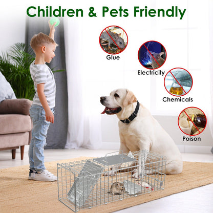2Pcs 24X7.48X8.27IN Folding Humane Live Animal Trap Cages Easy To Catch And Release Foldable Cat Trap Galvanized Steel For Small Cats Squirrels Rabbits Hedgehog Chipmunk