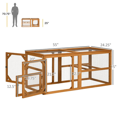 55" Wooden Chicken Coop Add-on Expansion, Mini Chicken Coop Outdoor Chicken Run Hen House with Combinable Design