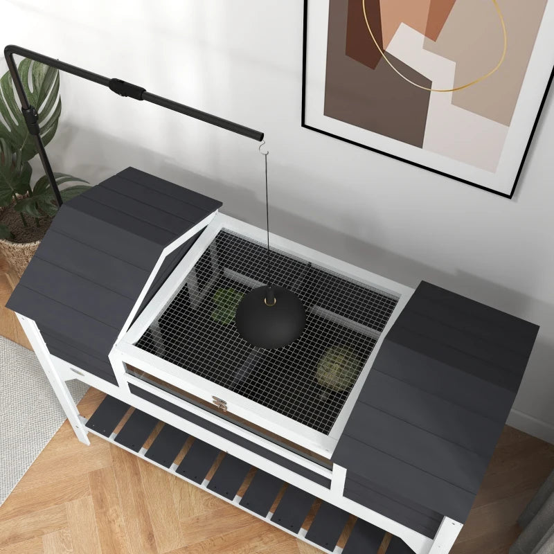 Tortoise Enclosure Tortoise House With Adjustable Lamp Holder Storage Shelf, Dual Main Houses, Openable Lid, Gray