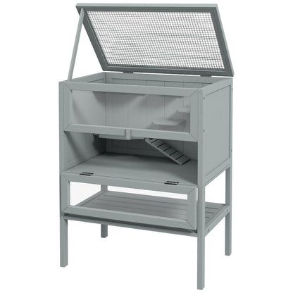 3-Tier Wooden Hamster Cage Mice and Rat Cage Small Animals Hutch with Openable Top, Front Door, Storage Shelf, Gray