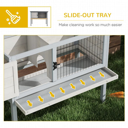 Elevated Rabbit Hutch, Wooden Bunny Cage With Hinged Asphalt Roof And Removable Tray, For IndoorOutdoor, Gray