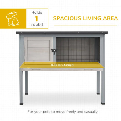 Elevated Rabbit Hutch, Wooden Bunny Cage With Hinged Asphalt Roof And Removable Tray, For IndoorOutdoor, Gray