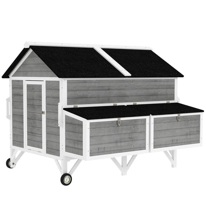 59" Wooden Chicken Coop w/ Wheels, Handles, 2 Nesting Boxes, 2 Trays, 4 Perches, Chicken Tractor for 4-6 Chickens, Gray
