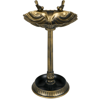 32" Antique Bird Bath Decorative Birdbath Bird Feeder Bowl with Planter Pedestal and Bird Statues, Bronze