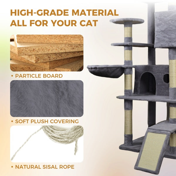 4.6 In Dark Gray Cat Tree Tower With Wide Base, 3 Large Hinding Condo, 11 Sisal Scratching Post, Sisal Scratching Ladder, 2 Hammocks, Large Top Platform, Many Landing Perch And Interactive Toy