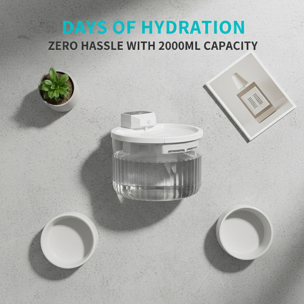 2000ML Wireless Pet Drinking Fountain, 2500mAh Rechargeable, Motion Sensor Circulating Running Water Bowl For Kittens Puppies
