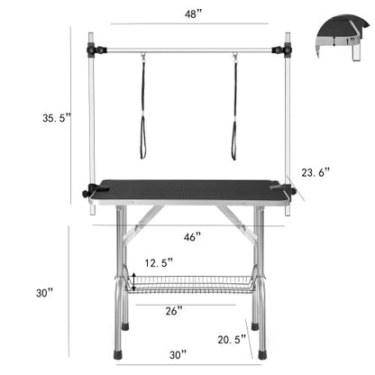 Professional Dog Pet Grooming Table Large Adjustable Heavy Duty Portable With Armrests And Lasso & Grid Tray