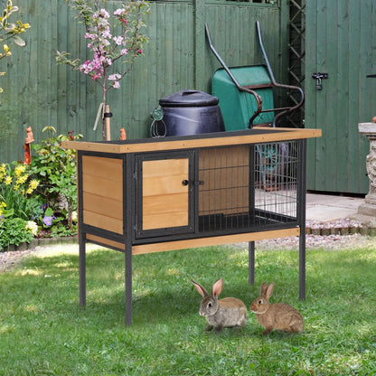 PawHut Rabbit Hutch Elevated Bunny Cage Small Animal Habitat With Metal Frame, No Leak Tray, Metal Wire Pan, Openable Water-Resistant Asphalt Roof For Rabbits, Chickens, Ducks, IndoorOutdoor Natural