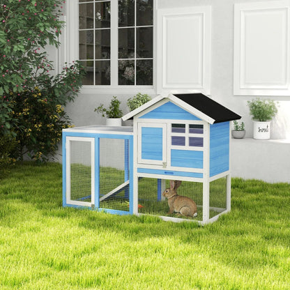 49 Wooden Rabbit Hutch Bunny Cage With Waterproof Asphalt Roof, Fun Outdoor Run, Removable Tray And Ramp, For Rabbits, Chickens, Ducks, Light Blue