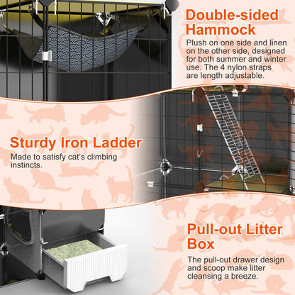 3 Tier Cat Cage Indoor With Litter Box Hammock Detachable Metal Wire Cat Kennel Cat House Cat Enclosure With Ladder For 1-2 Kittens