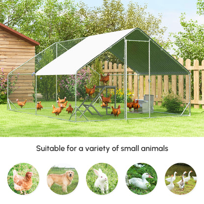 Large Metal Chicken Coop with Waterproof and Anti-UV Cover for Yard, Outdoor, Duck, Rabbit, 9.2 x 24.9 x 6.5