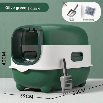 Fully Enclosed Cat Litter Box With UV Sterilization Odor Control, Large 56cm Space For Big Cats, Easy Clean 180 Flip Top, Detachable Anti Tracking Design With Litter Scoop