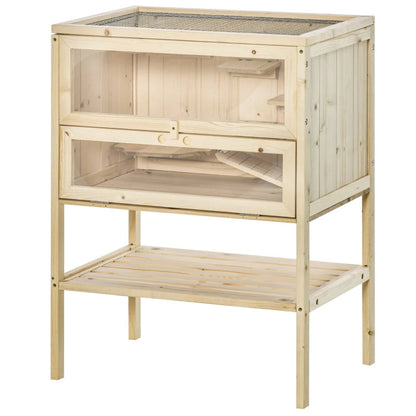 3-Tier Wooden Hamster Cage Mice And Rat Cage Small Animals Hutch With Openable Top, Front Door, Shelf, Natural Wood