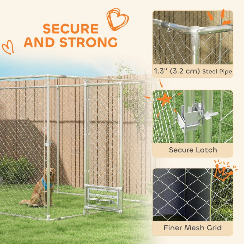 Galvanized Chain Link Large Outdoor Dog Kennel With Waterproof & UV-Resistant Cover, For M&L Dogs, 19.7' X 7.5' X 7.5',Multiple Packages