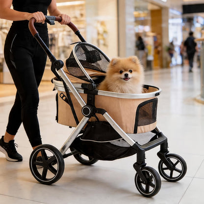 Versatile Pet Stroller For Small To Medium Dogs And Cats  Lightweight, Foldable, And Multi-purpose With Detachable Aluminum Frame Features Ventilated Mesh For Outings, Travel, And Walks.
