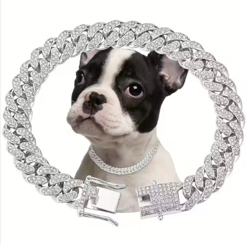 US LOCAL STOCK Hiphoppet Beautiful Hot Sale Luxury Alloy Dog Chain Sparkling Diamond Secure Metal Chain Choker For Dogs And Cats