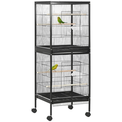 2 In 1 Bird Cage Aviary Parakeet House For Finches, Budgies With Wheels, Black