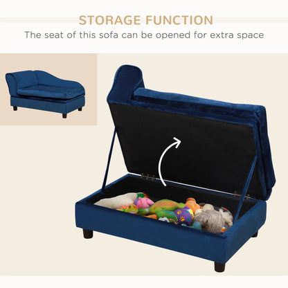 Pet Sofa Bed With Storage, Cushy Couch For Cats And Small Dogs, Soft Foam Couch, Modern Pet Furniture, Blue