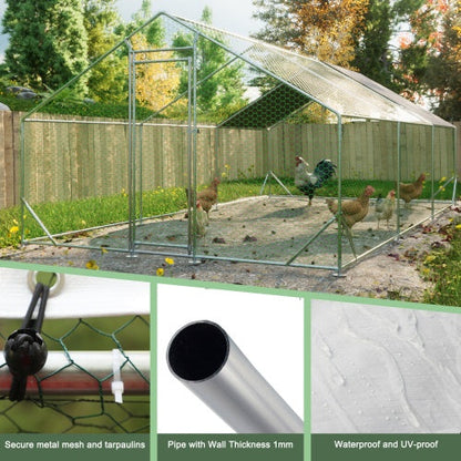 Large Metal Chicken Coop, Walk-in Chicken Run,Galvanized Wire Poultry Chicken Hen Pen Cage, Rabbits Duck Cages With Waterproof And Anti-Ultraviolet Cover For Outside10 L X 20W X 6.56H