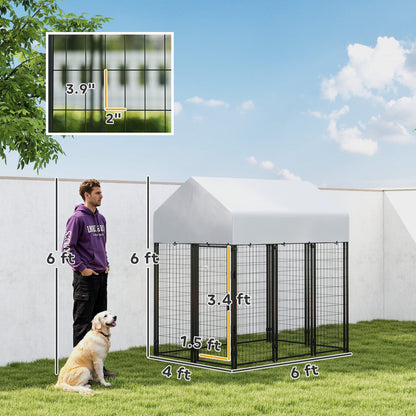 Outdoor Dog Kennel with Roof, 6 x 4 x 6 Heavy Duty Welded Wire Dog Playpen Enclosure with Escape-proof Lock