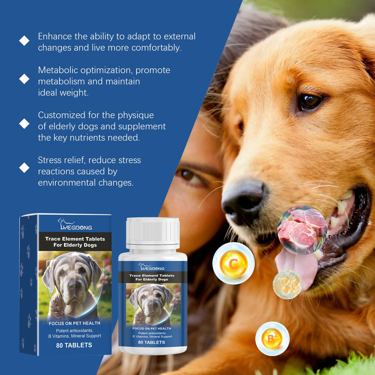 Trace Element Tablets For Senior Dogs Multimineral Supplement For Elderly Canines, Supports Bone Health, Skin Coat & Digestion