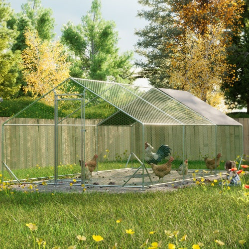 Large Metal Chicken Coop, Walk-in Chicken Run,Galvanized Wire Poultry Chicken Hen Pen Cage, Rabbits Duck Cages With Waterproof And Anti-Ultraviolet Cover For Outside10 L X 20W X 6.56H