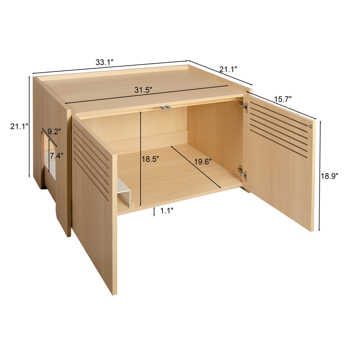 Modern Wooden Cat House with Scratching Pad , Cat Litter Box Enclosure, Spacious Hidden Cat Litter Box -33.46" x 21.06" x 21" , 45.87 lbs