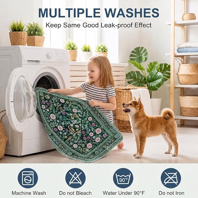 Washable Pee Pads for Dogs,Great Urine Absorbent Reusable Puppy Training Pads,Waterproof,Leak-Proof & Non-Slip Potty Pads for Whelping,Crate,Playpen,Bed.(Midnight Garden Floral,18"x24")