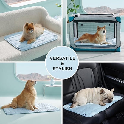 Bedsure Cooling Mat for Medium Dogs, Q-Max>0.5 Thin Breathable Cold Crate Pad for Pet, Portable Washable Kennel Bed for Summer Active Dog with Chill Cool Soothing Fabric to Rapid Cooling, 29x21, Blue