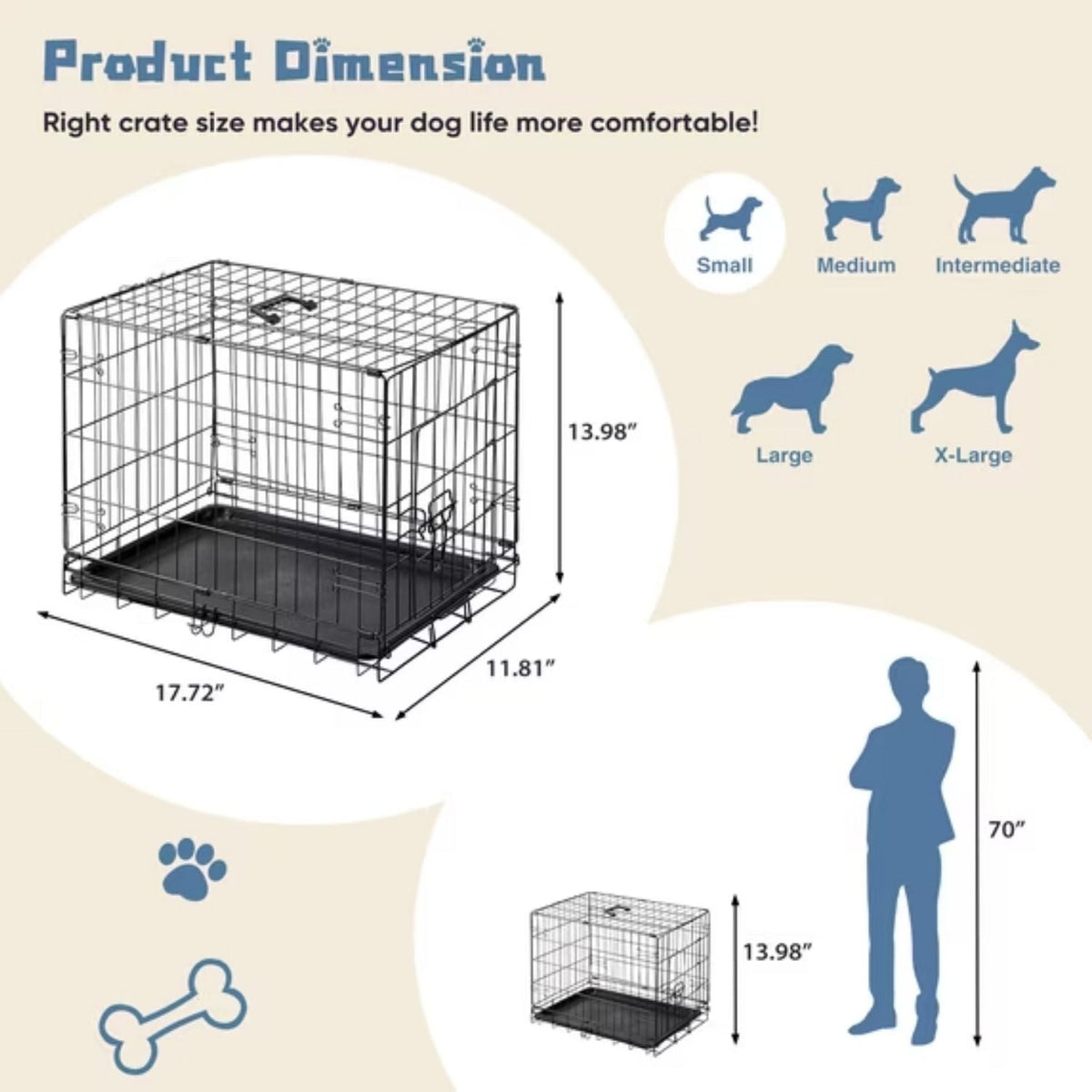 Single Door Dog Cage - Durable Metal Pet Kennel, Secure Lock, Collapsible Design, Removable Tray For Easy Cleaning, Portable Puppy Cage
