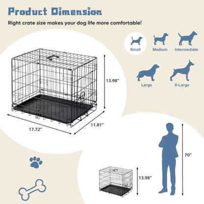 Single Door Dog Cage - Durable Metal Pet Kennel, Secure Lock, Collapsible Design, Removable Tray For Easy Cleaning, Portable Puppy Cage