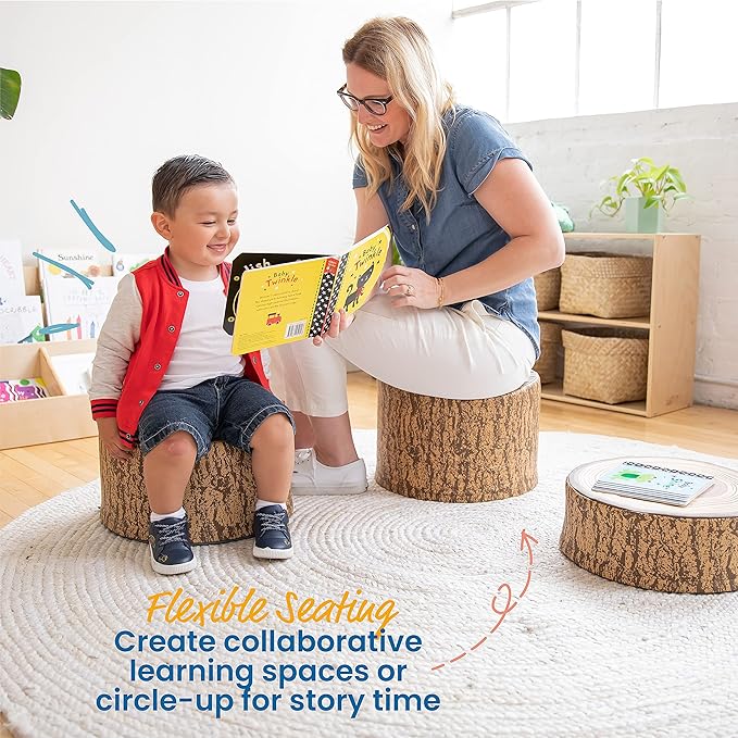ECR4Kids SoftZone Tree Stump Stool Set, Flexible Seating, Chocolate, 3-Piece