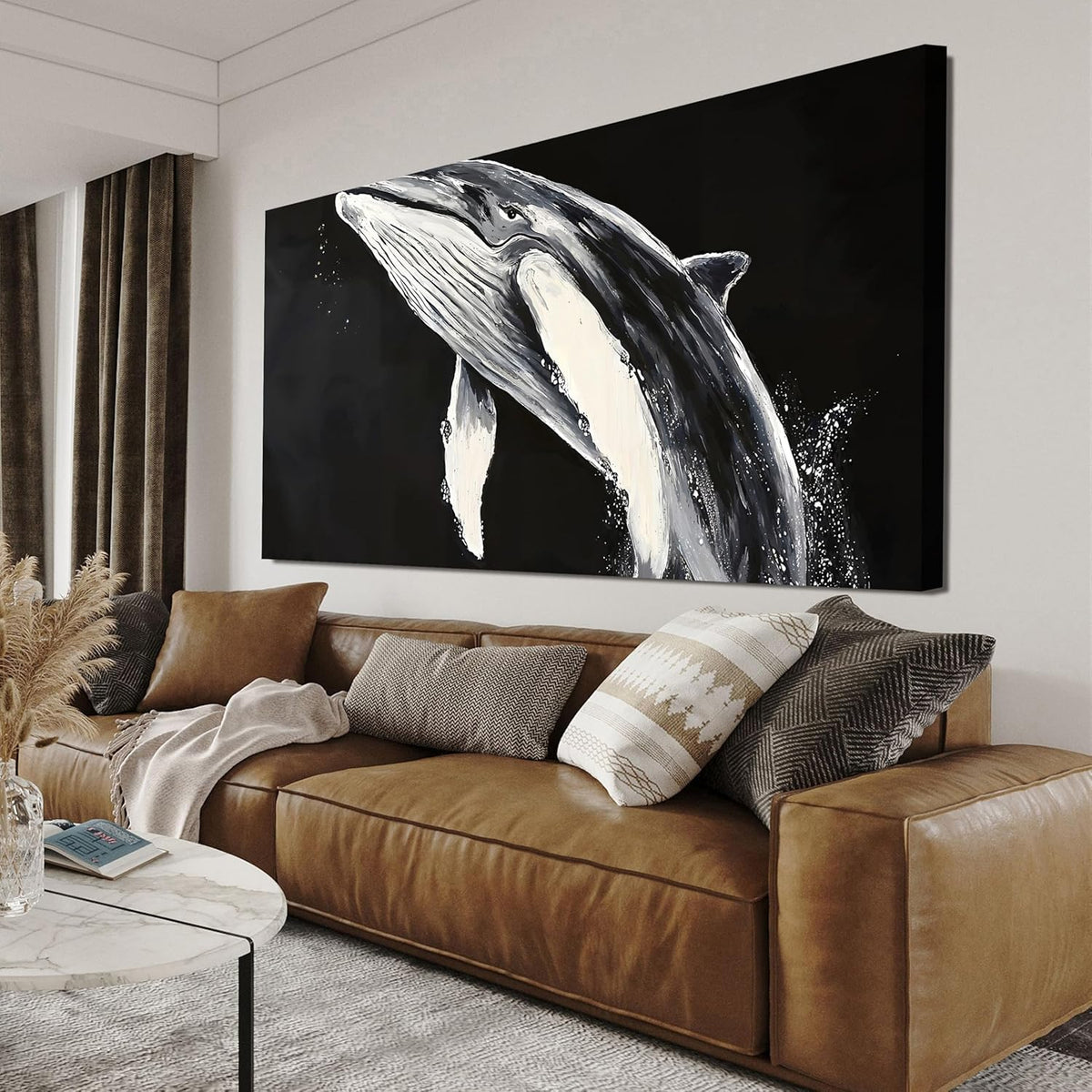 Canvas Wall Art Decor Black and White Wall Art Prints Large Modern Wall Art for Living Room Large Canvas Art Wall Decor Minimalist Whales Decorations Artwork for Walls Bedroom Office Decor 24" X 48"