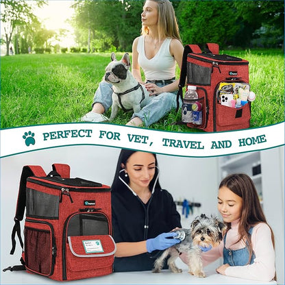 PetAmi Dog Backpack Carrier, Airline Approved 4-Way Entry Cat Backpack Carrier, Ventilated Mesh, Collapsible Pet Carrier for Small Puppy, Kitten, Hiking, Travel Car, Vet, up to 18 lbs, Red