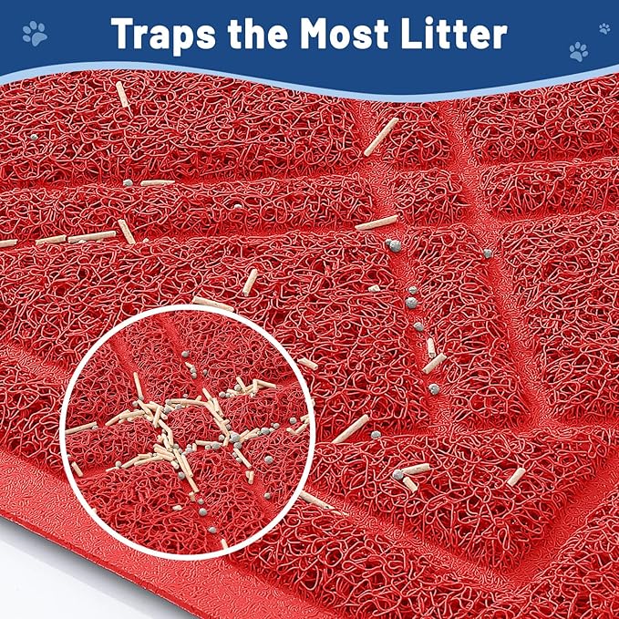 Smiry Cat Litter Box Mat 36x24, Non-Slip Water Resistant Litter Trapping Mat, Easy Clean Less Waste and Urine-Locking Cat Carpet for Indoor, Red